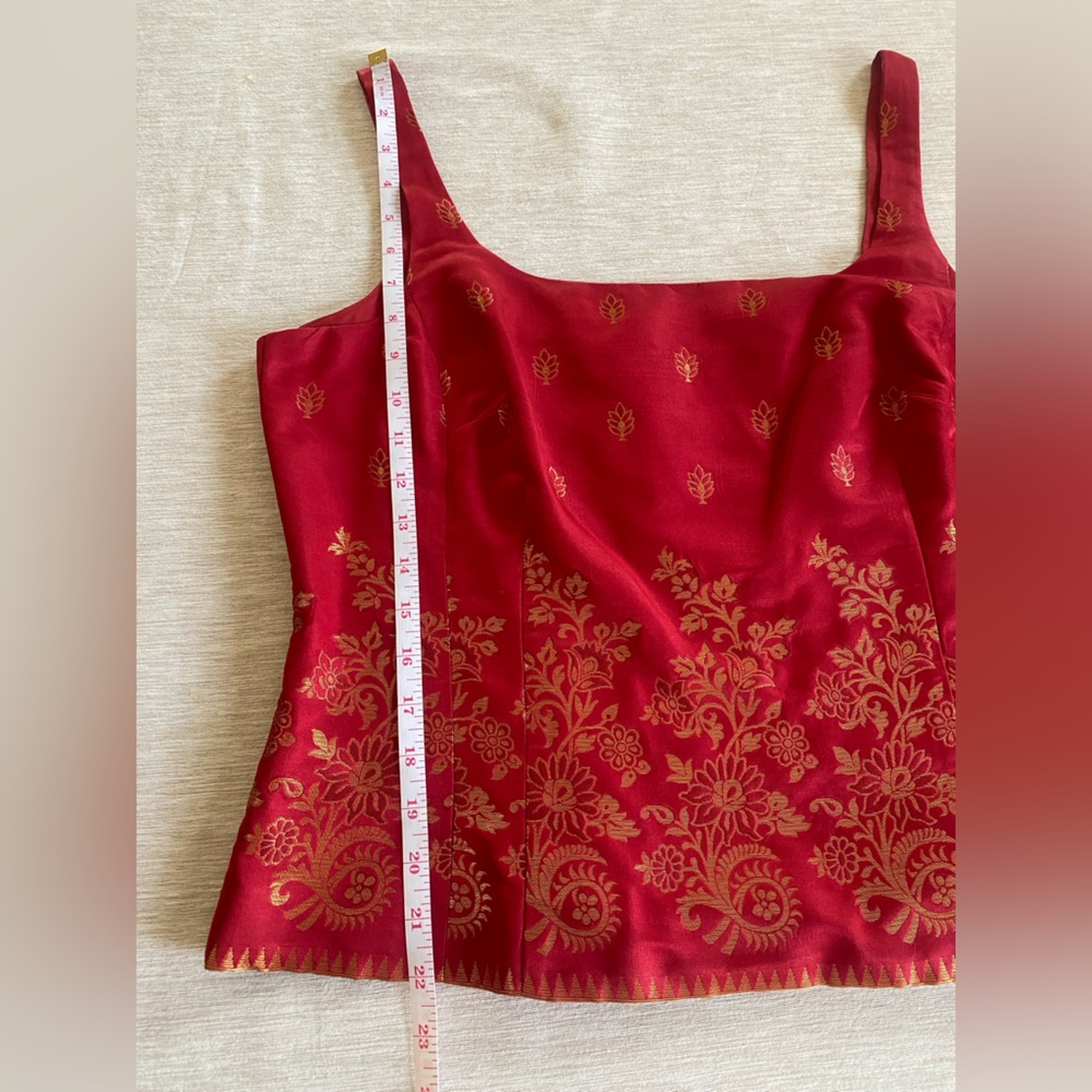 Ann Taylor Red Silk Top with Gold Embroidery Size 14 - Picture 11 of 14